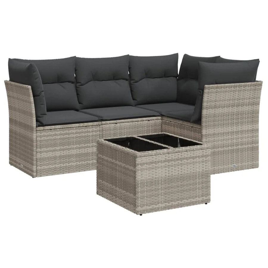 vidaXL 5-tlg Garten-Sofagarnitur in L-Form aus Polyrattan mit Kissen und Stauraum, Hellgrau - Bild 2
