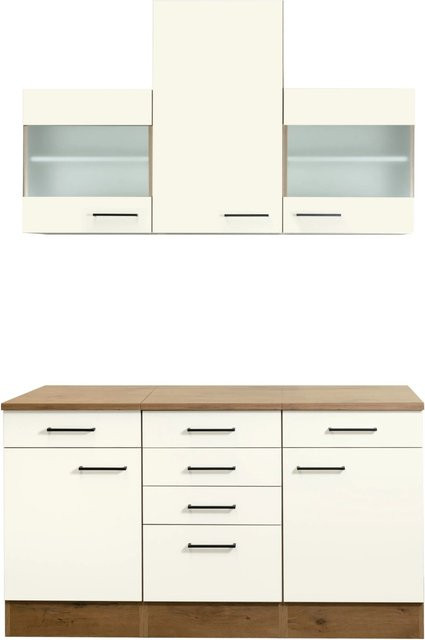 Küchenanrichte Vintea Flex-Well Classic in Magnolia matt mit Glastüren und Schubladen, B/T/H: 150 x 60 x 144 cm - Bild 1