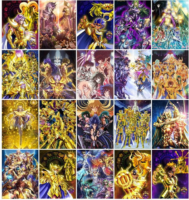 Kayou Saint Seiya Sternzeichen Diamantmalerei als rahmenloses Leinwandbild im Japanischen Anime-Stil, Mehrfarbig, B/H: 30,0 x 20,0 cm - Bild 1