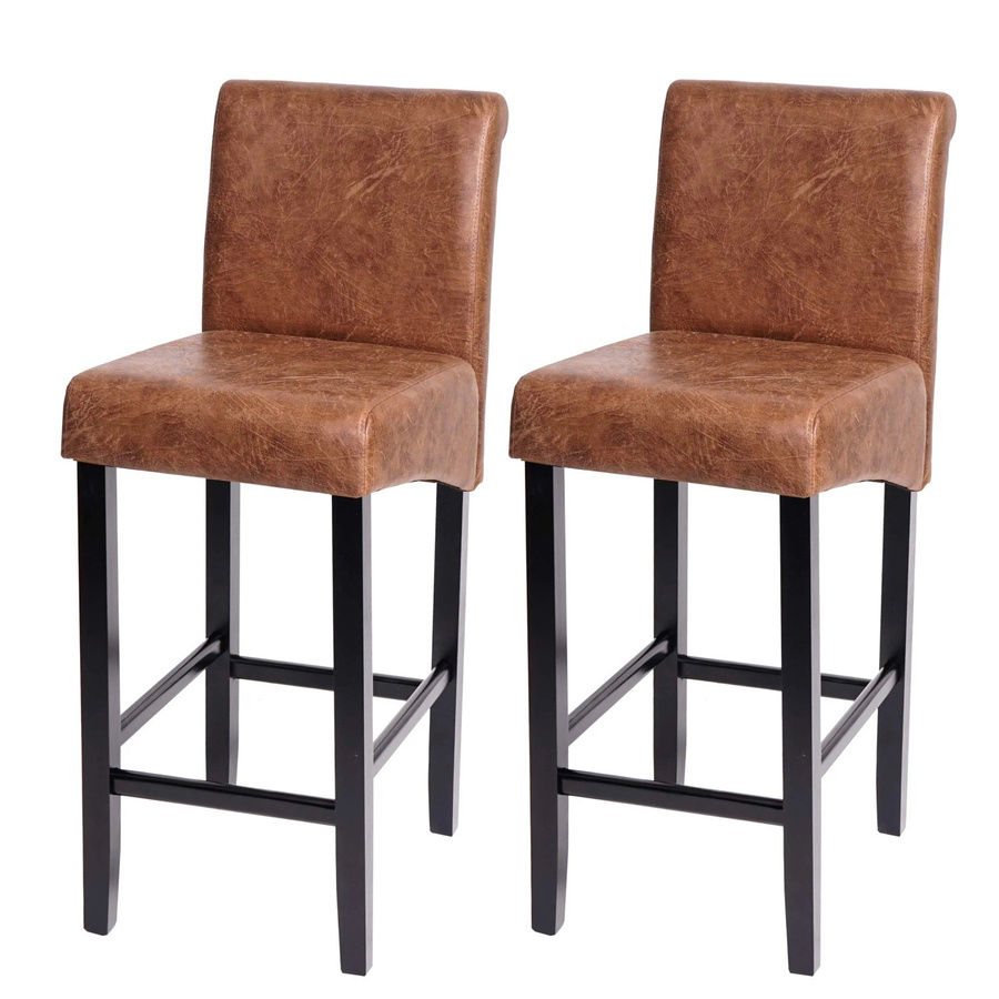 PROREGAL 2er-Set Barhocker im Retro-Look mit Lehne, gepolstert aus Wildlederimitat und Stoff, Farben: Grau/Braun, Sitzhöhe: 75 cm - Bild 2