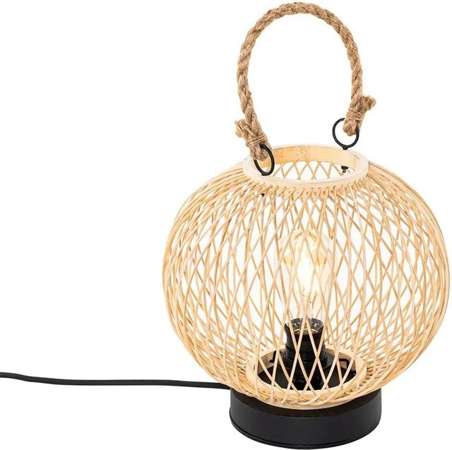QAZQA Calamus Outdoor Tischlampe aus Rattan und Stahl, Kugelförmig, Beige/Braun, IP44, E27, Höhe: 30 cm, Durchmesser: 30 cm - Bild 1