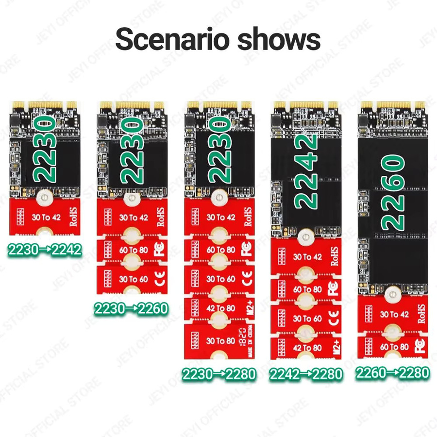 JEYI M.2 NVMe SSD Verlängerungshalterung in Rot für 2230 2242 2260 2280 Formfaktoren - Bild 3