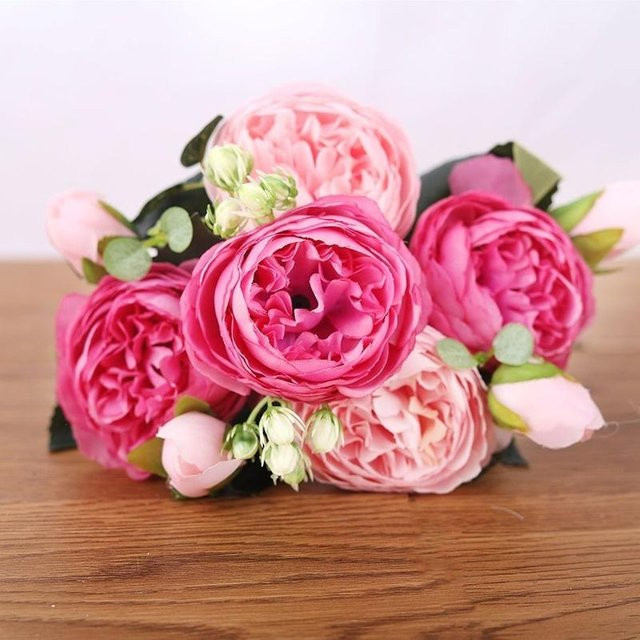 YuTao Soliloquy 028 Künstlicher Blumenstrauß aus Seidenpfingstrosen in Pink für Hochzeit und Innendekoration - Bild 1