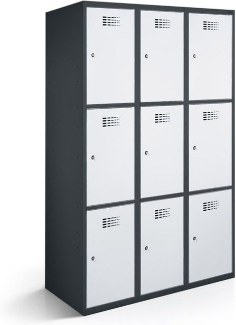 rotstahl Fächerschrank mit 9 Fächern in Anthrazitgrau und Hellgrau, B/T/H: 120 x 50 x 180 cm - Bild 1