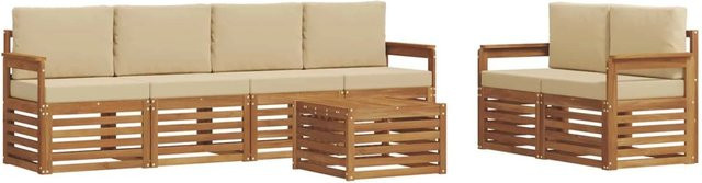 vidaXL Outdoor-Sofagarnitur aus Massivholz Akazie in Natur und Beige mit Tisch und Polstern im modernen Latten-Design - Bild 1