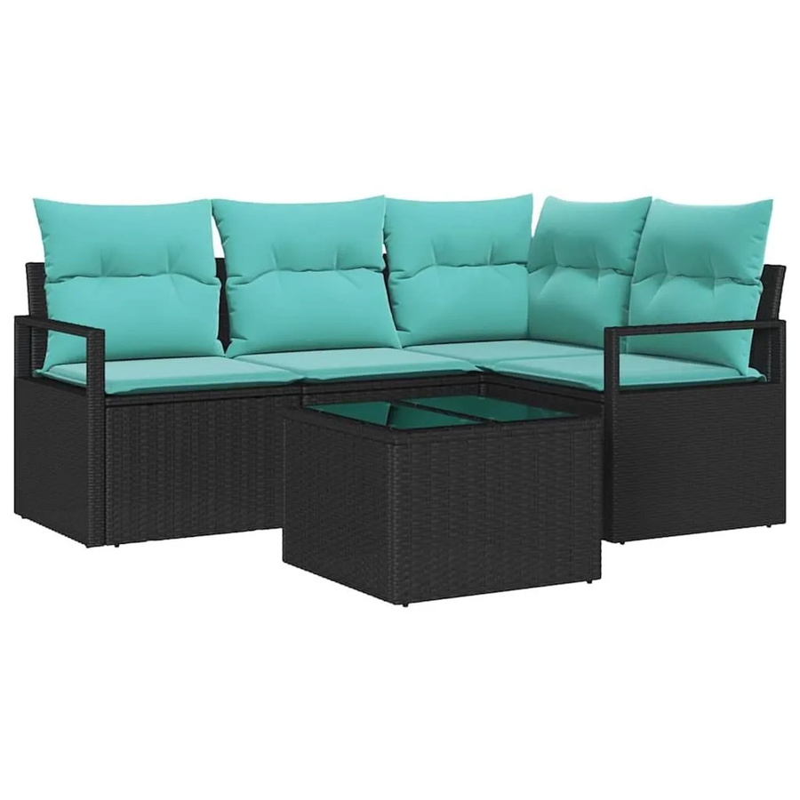 vidaXL Lounge-Gartenmöbel Set aus Polyrattan in Schwarz mit Kissen und Couchtisch für Terrasse und Garten - Bild 2