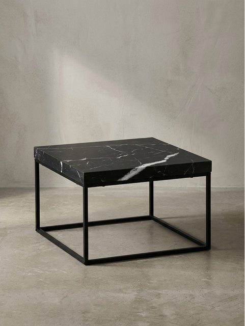Moderner Couchtisch von KADIMA DESIGN in Schwarz mit Marmoroptik und Metallbeinen, B/T/H: 60 x 60 x 38 cm - Bild 1
