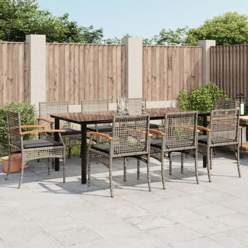 9-teiliges Gartenmöbel-Set aus Polyrattan mit Kissen in Grau von vidaxl - Bild 1