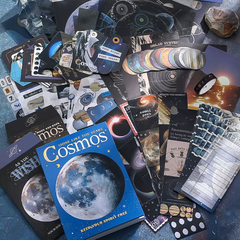 154 Stück Sternenhimmel Schreibwarenset aus Papier in Blau als Geschenkboxen und Scrapbooking-Zubehör für Kinder und Schüler - Bild 3