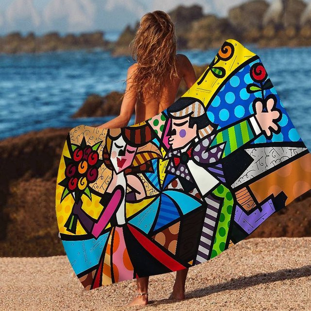 Britto Kunst Dekoratives Mikrofaser Strandtuch, Saugfähig und Schnelltrocknend, Multicolour, B/H: 30 x 60 cm - Bild 1