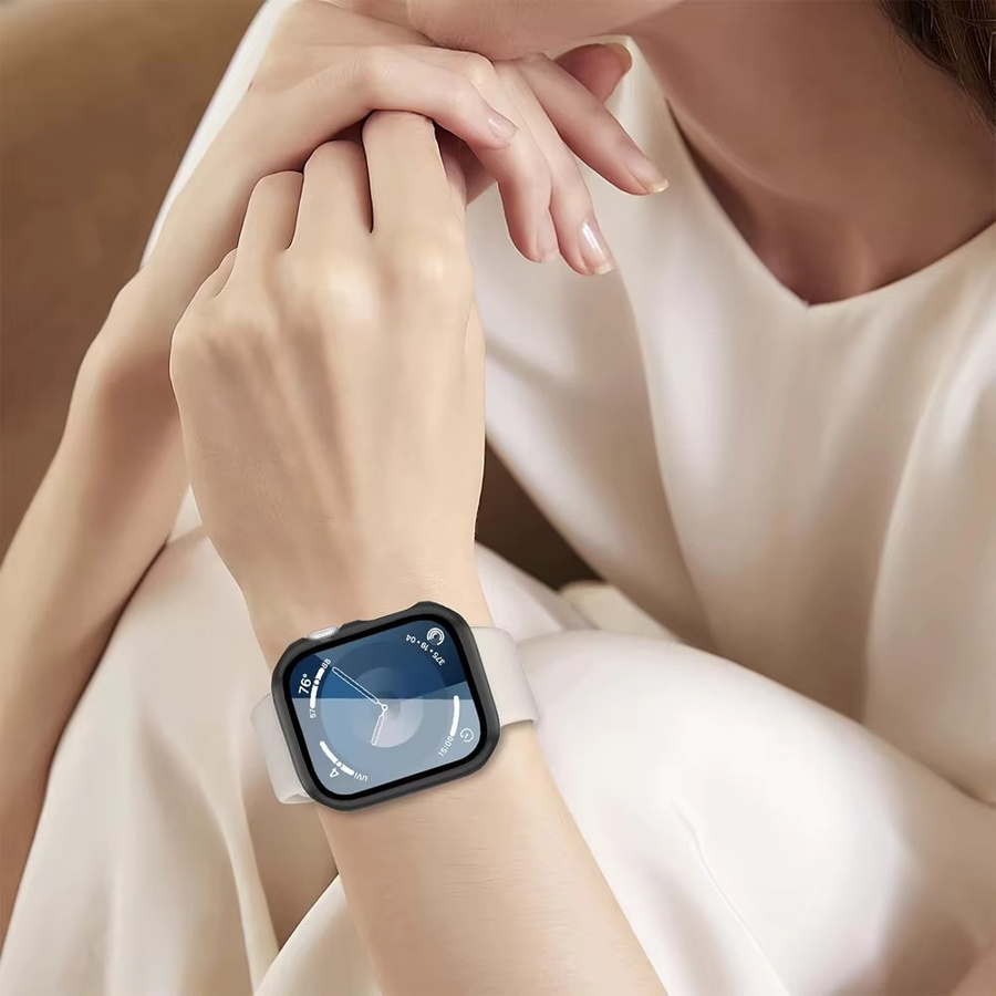 Sichtschutzhülle und Displayschutzfolie aus gehärtetem Glas für Apple Watch 9 8 7 6 SE Ultra 2 in Schwarz - Bild 4