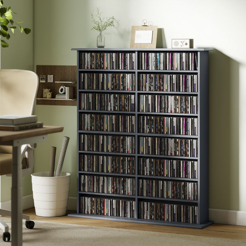 HOMCOM CD- und DVD-Aufbewahrungsmöbel in Grau mit 12 verstellbaren Einlegeböden, B/T/H: 106,5 x 24 x 126,3 cm - Bild 2