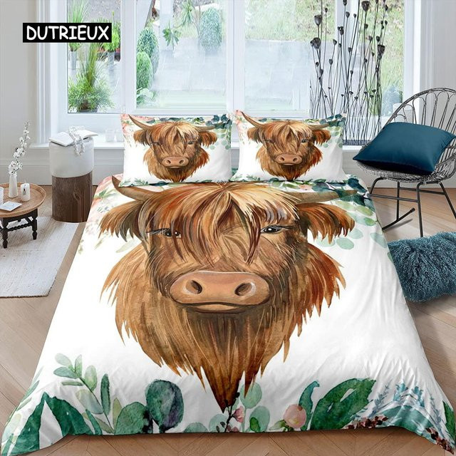 Binchi Outdoor Product Bettwäsche-Set Highland Cow mit Sonnenblumen-Motiv, Schwarz, Mikrofaser, 3-teilig, B: 155 cm, H: 215 cm - Bild 1