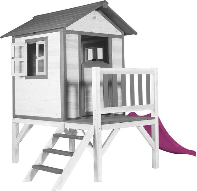 Axi Spielhaus Lodge XL Klassisch aus Hemlockholz mit Rutsche in Lila und Weiß - Bild 1