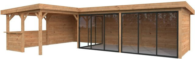 PALMAKO Pavillon Lenna Set 420 Slide aus Fichtenholz in Braun mit Flachdach und Teleskopfunktion B/T/H: 876 x 588 x 245 cm - Bild 2