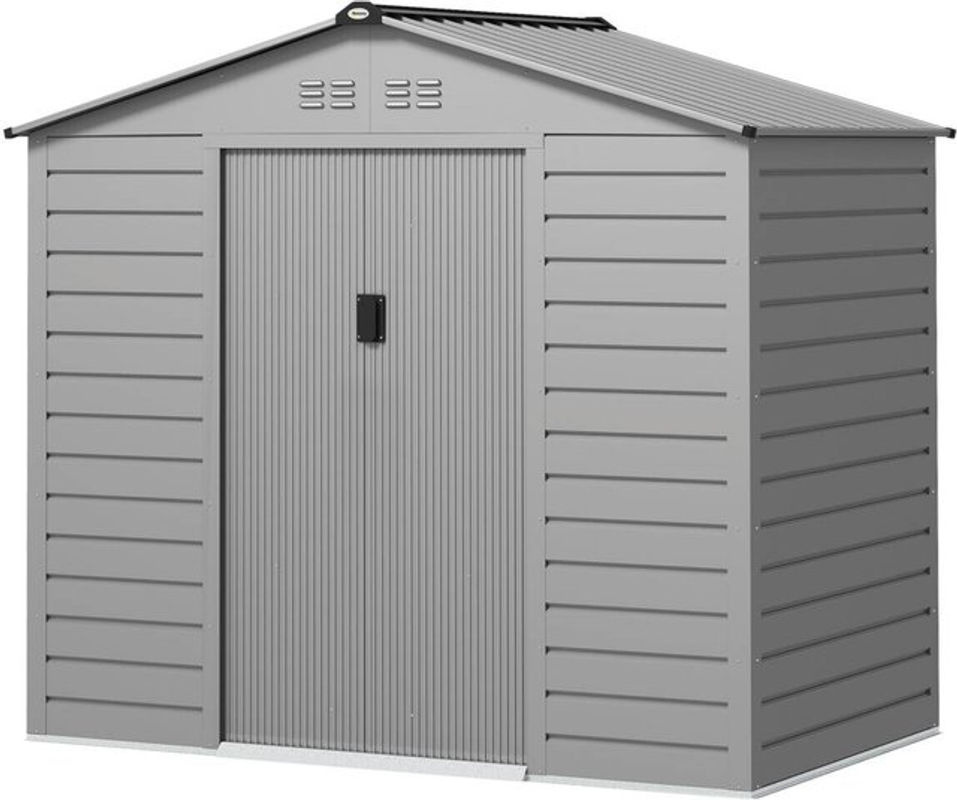 Outsunny Gartenhaus aus verzinktem Stahl mit Satteldach und abschließbarer Schiebetür, Grau, B/H/T: 213 x 131 x 192 cm - Bild 2