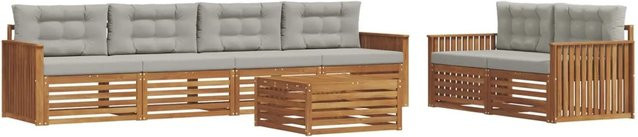 vidaXL Outdoor-Sofagarnitur 7-teilig aus Akazienholz mit Kissen in Natur und Hellgrau - Bild 1