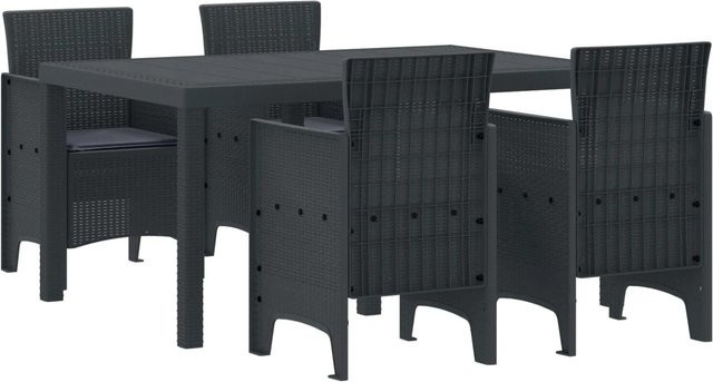 vidaXL 5-teiliges Garten Essset aus Poly-Rattan mit Kissen in Anthrazit - Bild 1
