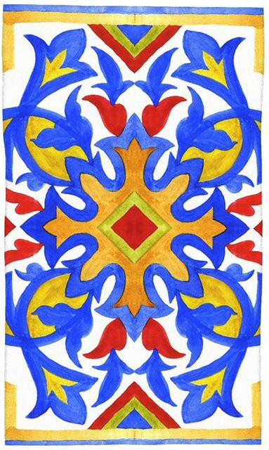 Ka Chen Muxi Set aus 3 Baumwollhandtüchern mit Portugiesischem Azulejo-Design, schnelltrocknend und atmungsaktiv, Farbe: Weiß/Mehrfarbig, B: 40 cm, H: 60 cm - Bild 1