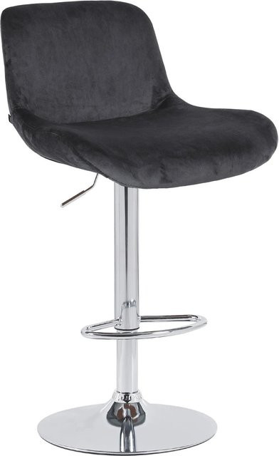 DELUKE Barhocker PONOR Barstuhl aus Samt in Schwarz mit Silber, höhenverstellbar, drehbar mit Lehne, B/T/H: 50 x 50 x 85 cm - Bild 1