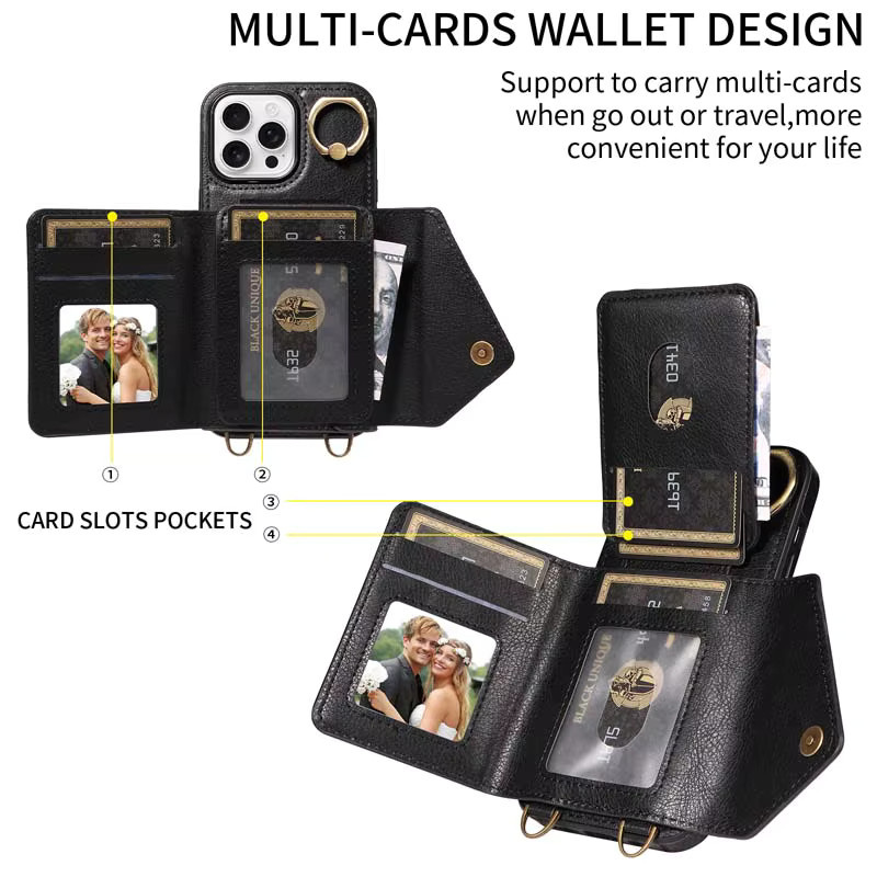 Elegante Ledertasche mit Lanyard und Kartenfächern für iPhone Modelle in Gold - Bild 2