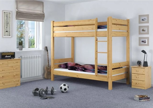 Erst-Holz Etagenbett aus Kiefer in Braun, schmales und stabiles Einzelbett mit Nische, B/T/H: 80 x 190 x 180 cm - Bild 1