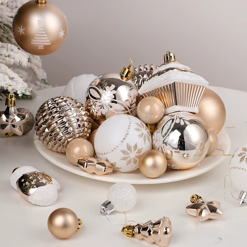 ZQNYCY 42er Set Weihnachtsbaum Anhänger Champagner Gold, Runde Weihnachtsornamente und Party Dekoration, Durchmesser: 6 cm - Bild 3