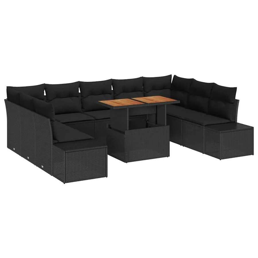 vidaXL 10-teiliges Garten-Sofa-Set aus Polyrattan in Schwarz mit Stauraum und Polsterkissen - Bild 2