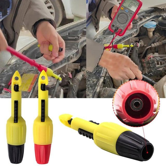 EQZ 2er-Set Isolierung Draht Piercing Punktion Sonde Test Haken Clip mit 2mm und 4mm Buchse in Gelb - Bild 1