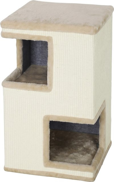 PawHut 3-stöckige Katzentonne Beige mit 2 Katzenhöhlen, Kissen und Kratzflächen für Katzen bis 6 kg - Bild 1