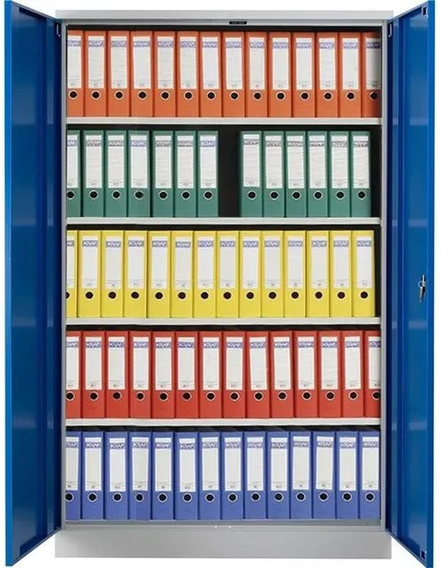 PROREGAL Flügeltürenschrank Ferret mit 4 Fachböden, lackiert in Grau-Enzianblau, H: 195 cm, B: 120 cm, T: 50 cm - Bild 1