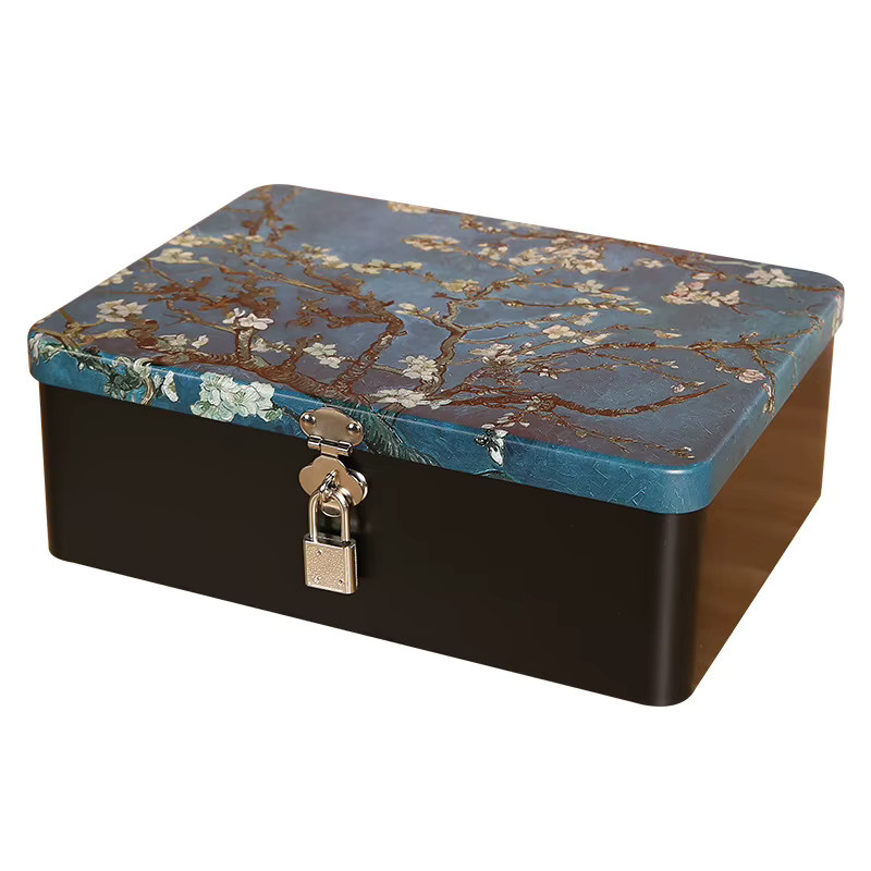 Retro-Aufbewahrungsbox aus Metall mit bedrucktem Schloss für Schmuck und Dokumente, Mehrfarbig, B/T/H: 17,5 x 7,5 x 1,0 cm - Bild 2