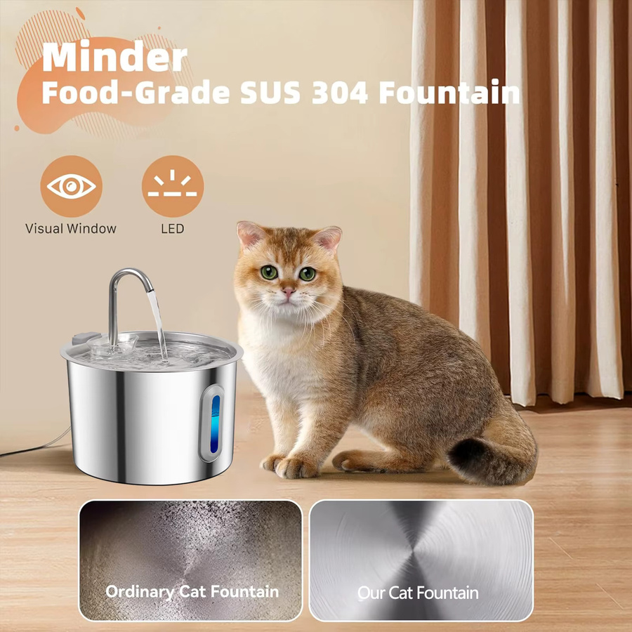 Automatischer Katzen-Trinkbrunnen aus Edelstahl in Silber mit 4 Filtern und ultra-leiser Wasserpumpe, Volumen: 2,2 l - Bild 5