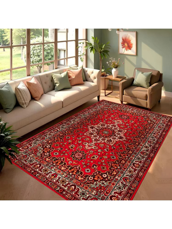 Roter Perserteppich von VIKAMA im abstrakten Bohemian-Stil, rutschfest, ideal für dein Wohnzimmer oder Schlafzimmer - Bild 2