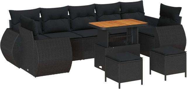 vidaXL Garten-Sofa-Set 10-teilig in Schwarz mit Kissen und integriertem Stauraum für Terrasse und Garten - Bild 1