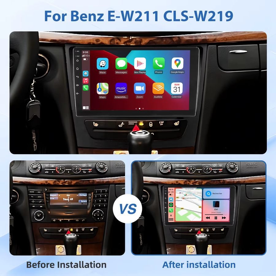 MOPECT Android 15 Autoradio mit Carplay und 4G für Mercedes Benz E-Klasse W211 E200 E220 E300 E350 E240 E270 E280 W463 W209 W219, 4GB RAM + 128GB Speicher, Schwarz - Bild 3
