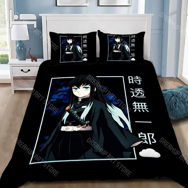 Allbestart Bettwäscheset Demon Slayer Muichiro Tokito mit Bettbezug und Kissenbezug, Farbe: Schwarz, B/H: 245 x 210 cm - Bild 1