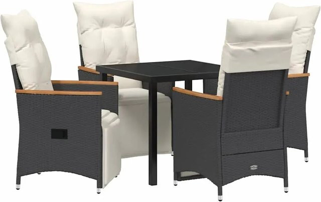 vidaXL Garten Essgruppe aus Poly Rattan und Akazienholz in Schwarz mit 5-teiligem Set und Kissen - Bild 1