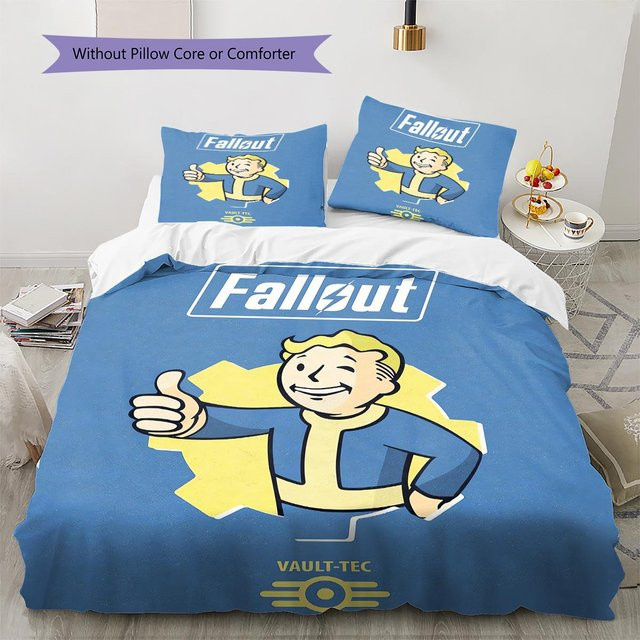 Bettwäsche-Set mit Fallout-Muster bestehend aus 1 Bettbezug und 2 Kissenbezügen in Grau und Blau, B/H: 135 x 200 cm - Bild 1