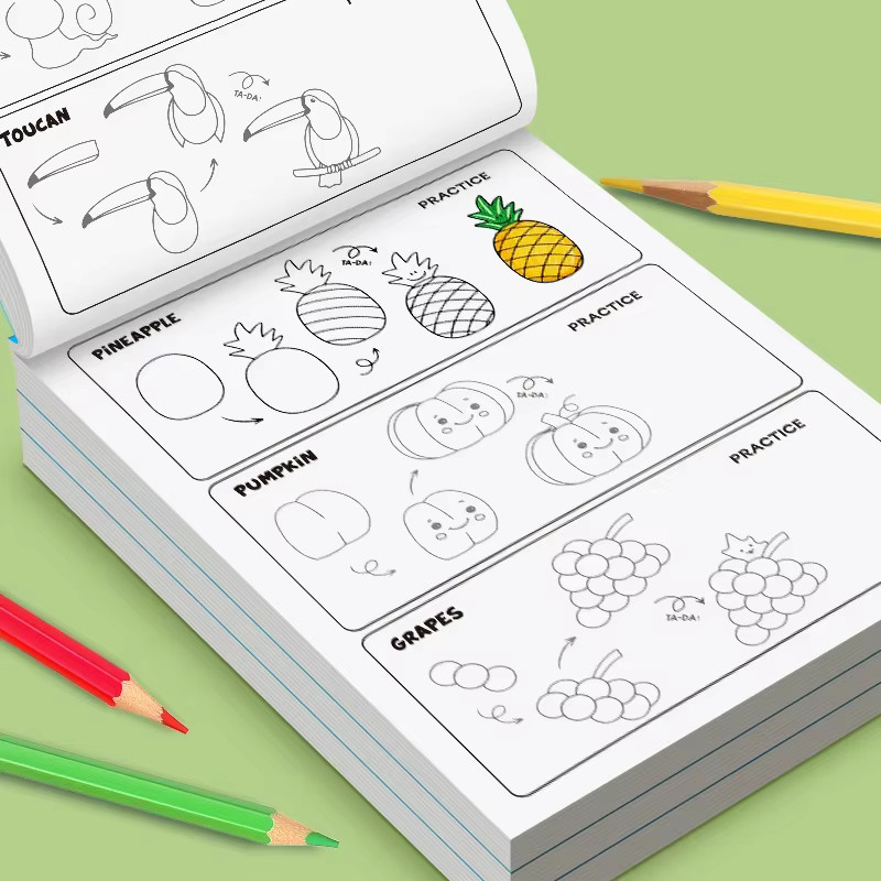 Interaktives Malaktivitätsbuch mit 96 Cartoon-Mustern und einfachen 4-stufigen Tutorials für Kinder in Blau und Bunt - Bild 2