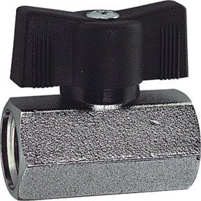 Riegler Mini-Kugelhahn mit Flügelgriff, sandgestrahlt, Messing vernickelt, G 1/4 IG, grau/silber - Bild 1