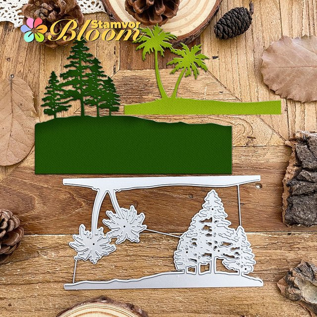 Metall-Stanzform Kokosnuss-Kiefern-Wald für Scrapbooking und dekorative Prägung in Silber - Bild 1