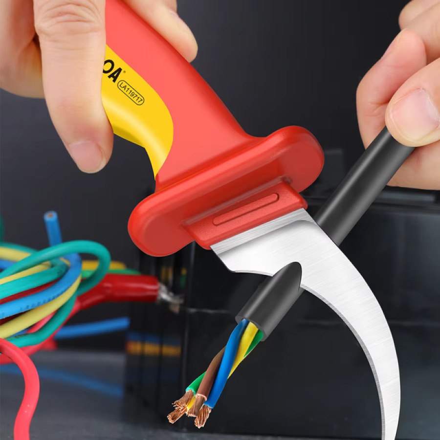LAOA Isoliertes Elektriker-Messer in Rot mit Edelstahl-Klingen und Rundhaken-Schutz für 1000V Arbeiten - Bild 4