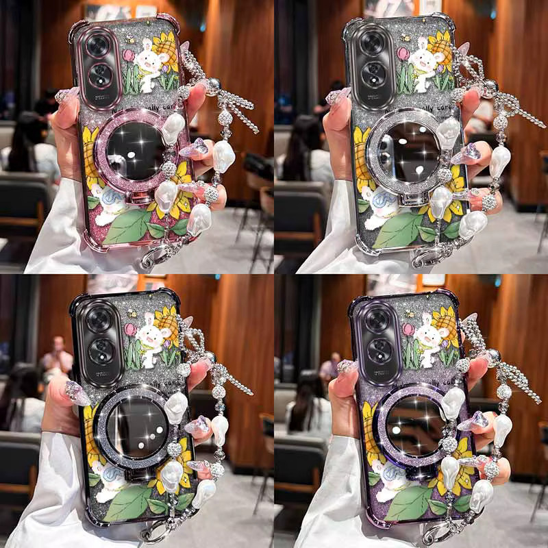 Handyhülle mit Glücklich Kaninchen Motiv und Lanyard für OPPO A57S A58 A54 A77S A78 A77 A38 A18 A16 A16S Find X8 Ultra in Schwarz und Mehrfarbig - Bild 2