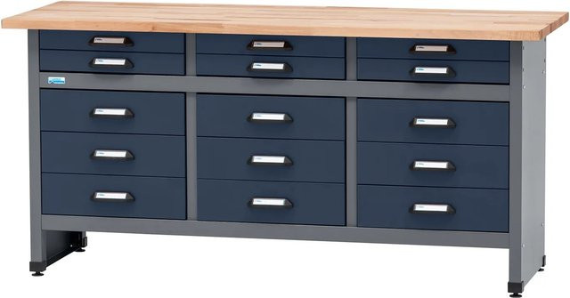 Küpper Werkbank mit 15 Schubladen aus Vollbuchenplatte, Dunkelblau, B/T/H: 84 x 60 x 170 cm - Bild 1