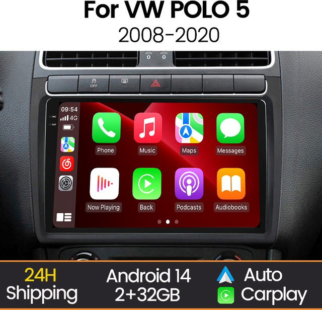 STRONGNAVI Multimedia Autoradio mit Android Auto und CarPlay für Volkswagen VW Polo 5 Limousine 2008-2020 inklusive GPS Navigation, Schwarz - Bild 1