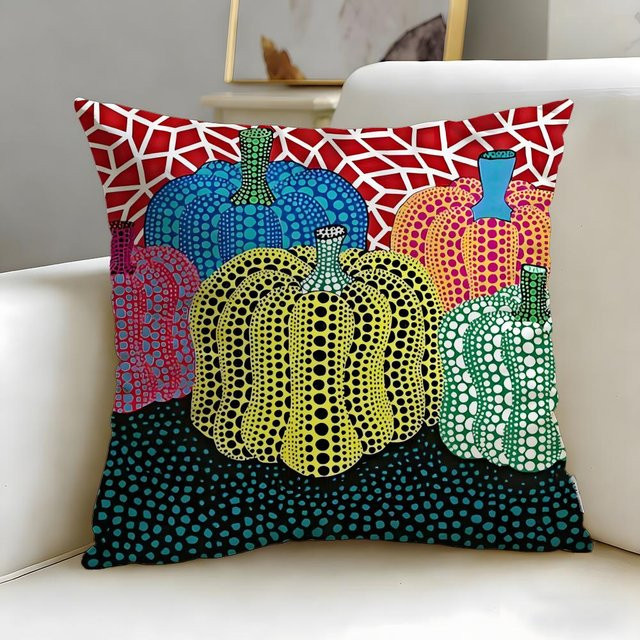 Doppelseitig bedruckte Kissenhülle von JMG Clothing im Yayoi Kusama Design, kurzplüschig, Mehrfarbig, B/T: 35 x 35 cm - Bild 1