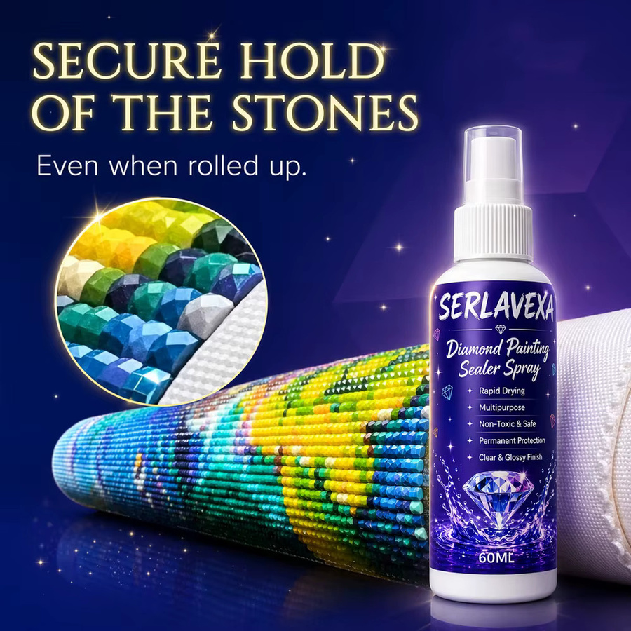 SERLAVEXA Diamantmalerei-Versiegelungsspray mit glänzendem Finish für Perlen-Leinwand-Sets, transparent, 60 ml - Bild 4