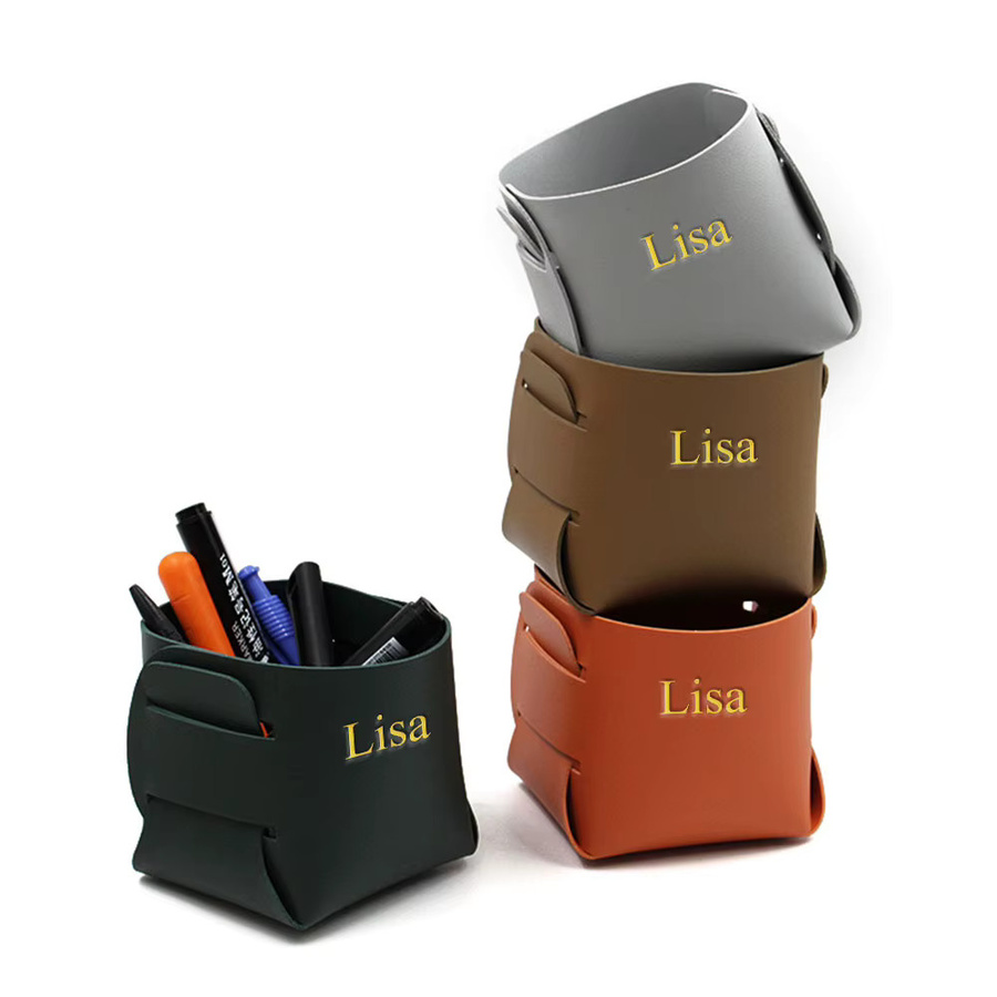 Personalisierbare Aufbewahrungsbox aus PU-Leder in Grün im nordischen Stil mit mehreren Fächern für Make-up-Pinsel, Schlüssel und Stifte - Bild 5