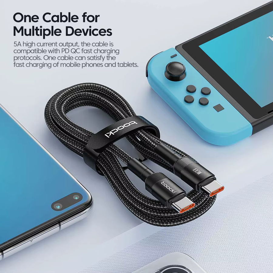 Toocki USB-C auf USB-C Kabel 100 W PD 3.0 Quick Charge 4.0 Schnellladekabel in Schwarz - Bild 2